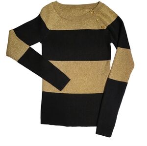 Ralph Lauren Women Size L Vintage Metallic Striped Sweater Black Gold Disco 70's